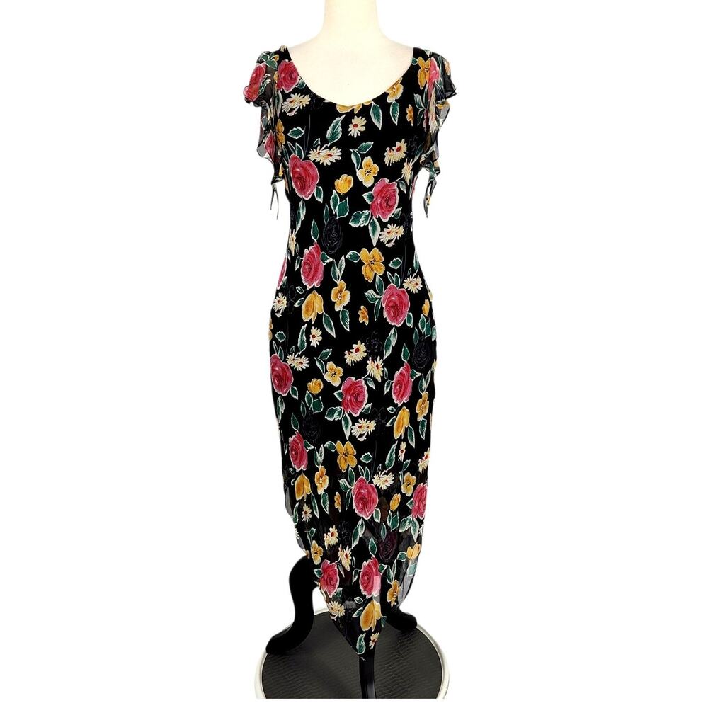 Vintage 90s Silk Floral Handkerchief Hem Dress – Size Small